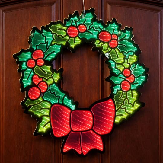 Melrose 25" Hanging Holly Wreath with Bow EkkoLight